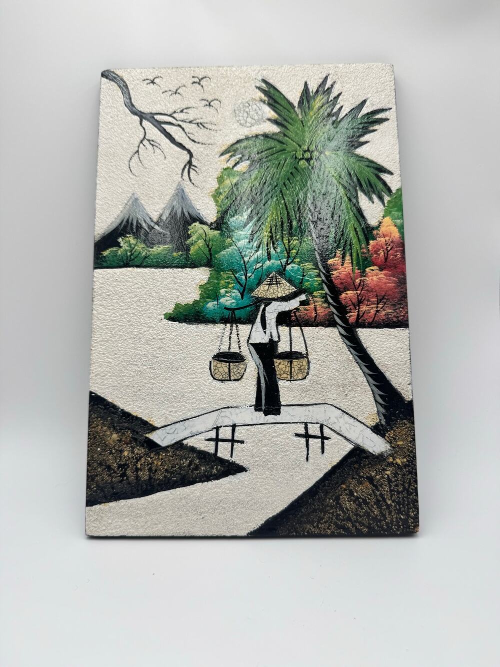 Vietnamese Hand Created Crushed Eggshell Rice Paddy Wall Hanging